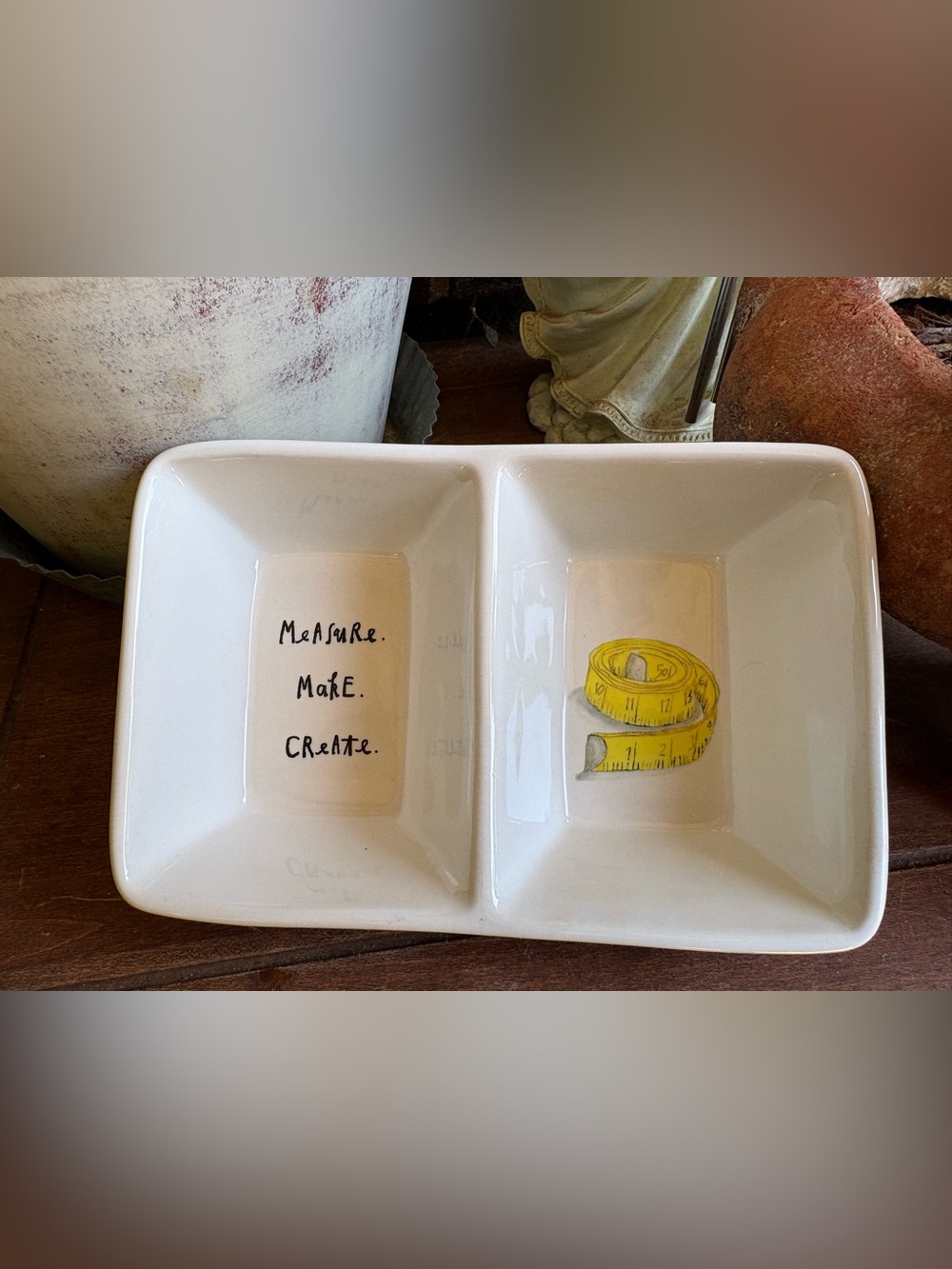 Rae Dunn Double Dish with Measuring Tape Illustration